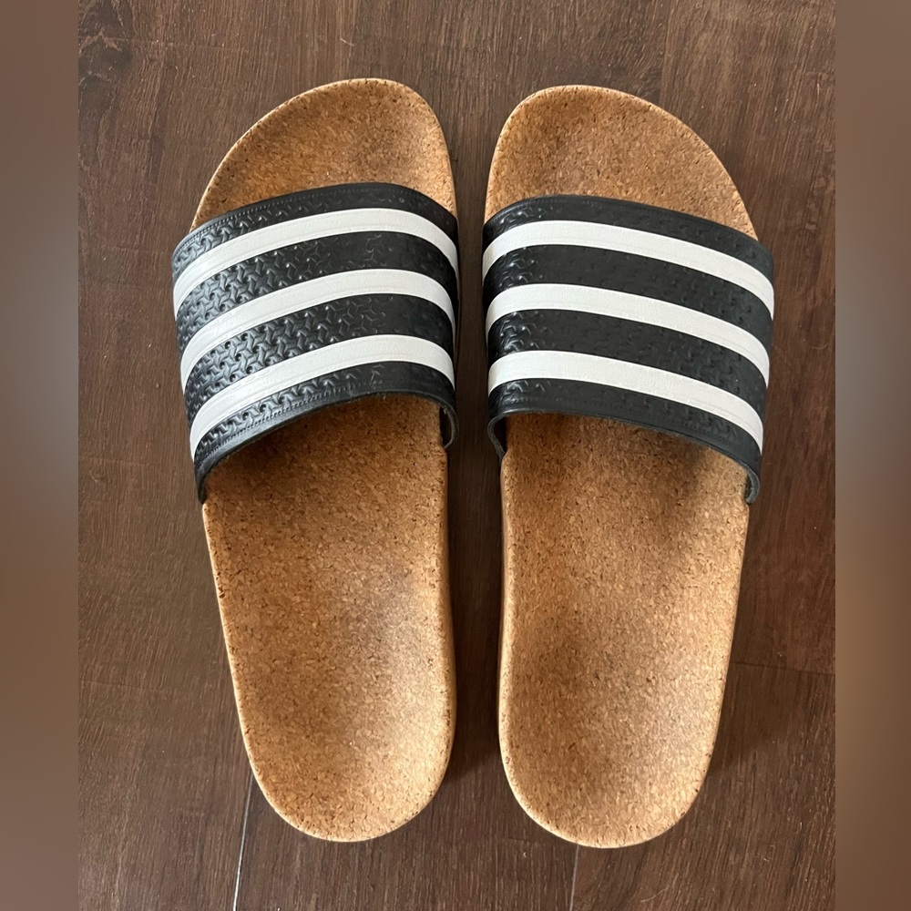 Adidas Adilette cork slides black and white size 10